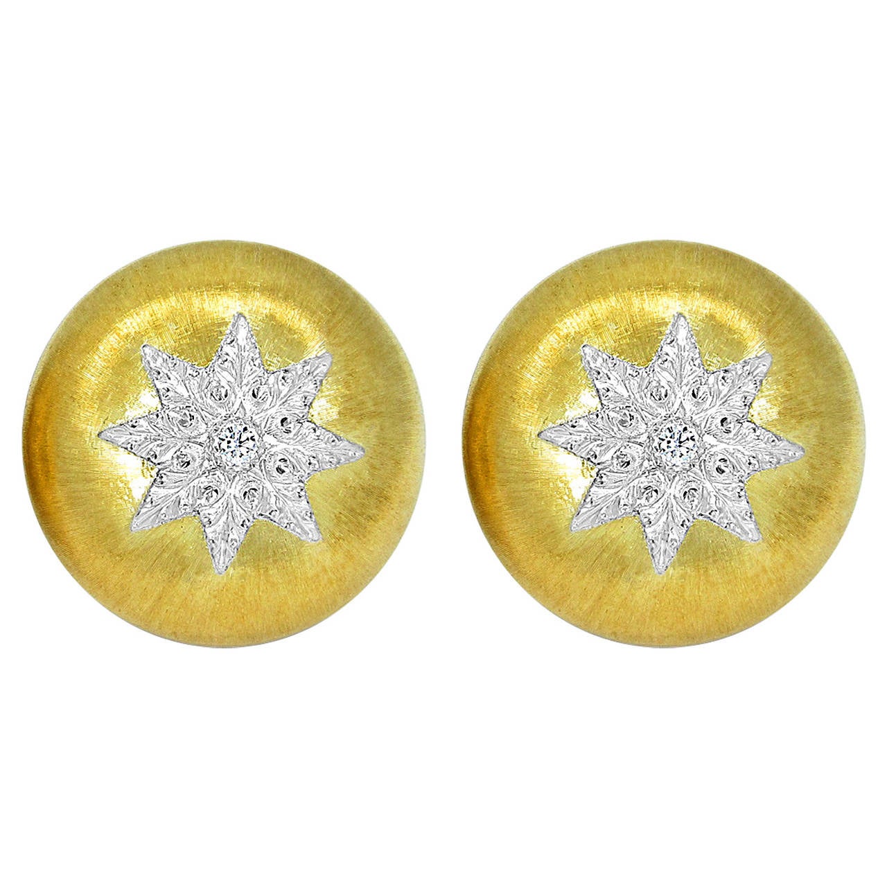 Buccellati Diamond Gold Classica Button Earrings