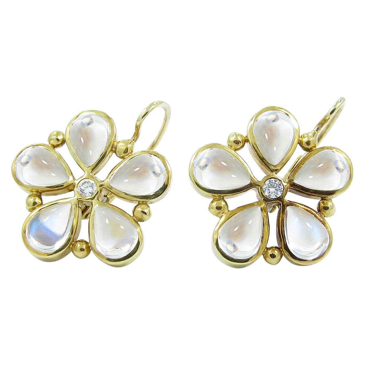 Temple St. Clair Moonstone Diamond Gold Flower Earrings For Sale