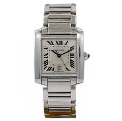 Cartier White Gold Tank Francaise Large Model Automatic Wristwatch Ref W50011S3