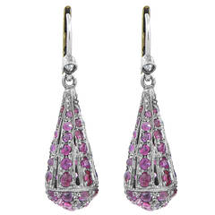 Vintage Diamond and Ruby Teardrop Dangle Earrings