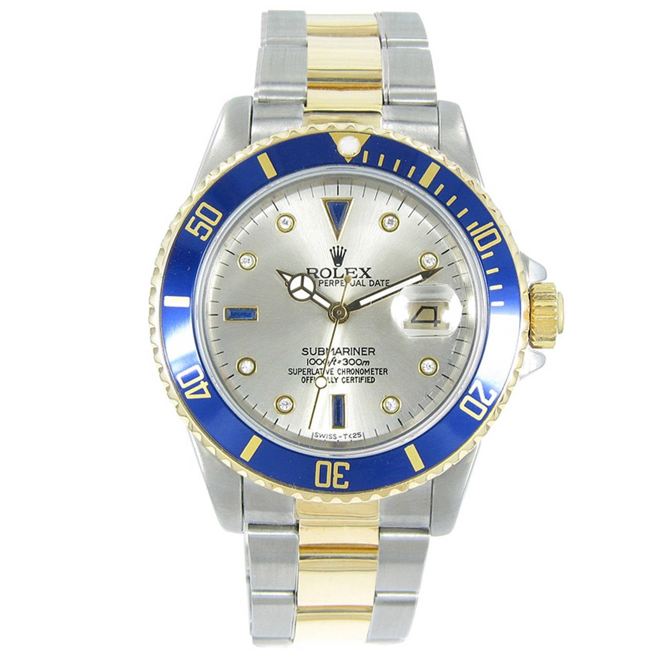 Rolex Yellow Gold Stainless Steel Automatic Submariner Wristwatch Ref 16803