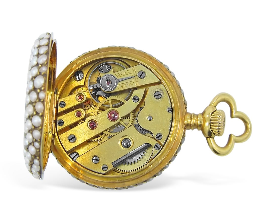 Women's or Men's Lady's Yellow Gold Seed Pearl Pocket Watch