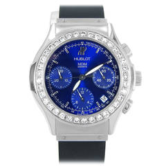 Hublot MDM Geneve Stainless Steel Diamond Bezel Blue Dial Automatic Wristwatch