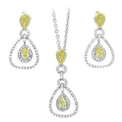 Fancy Yellow and White Diamond Pendant and Earrings