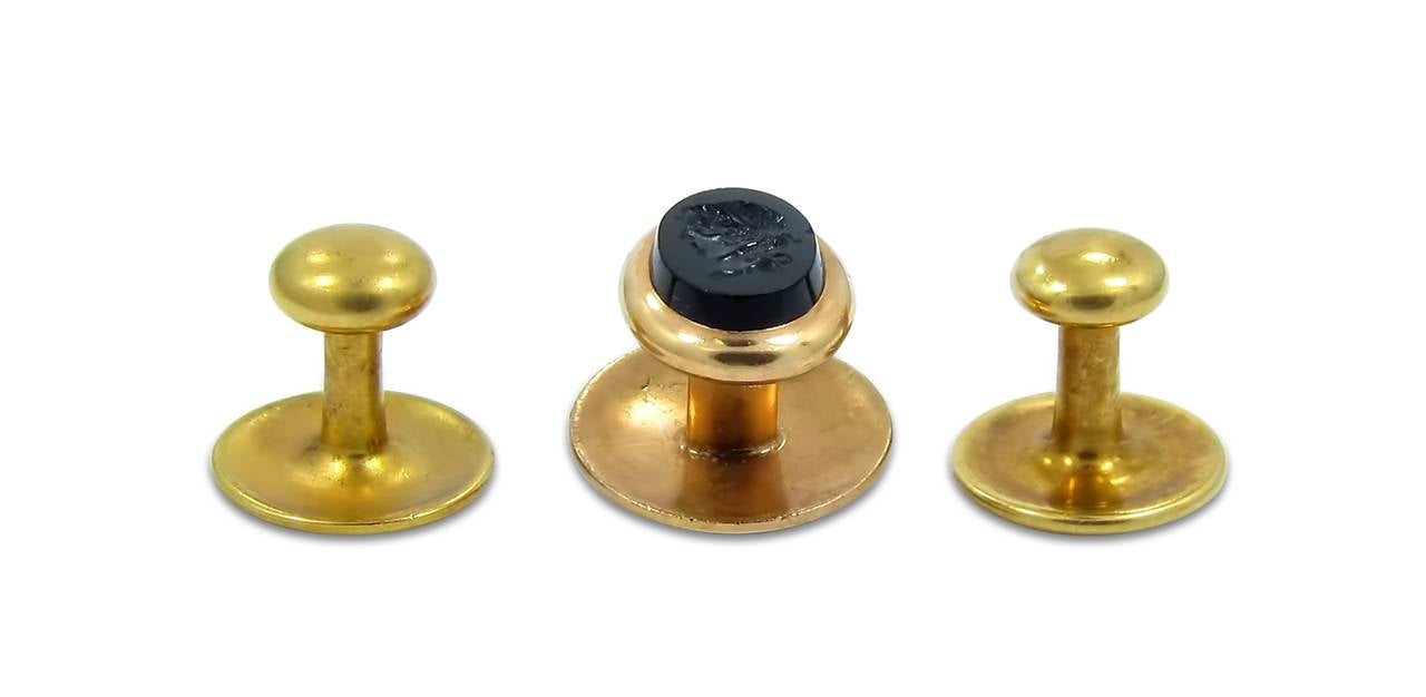 Tiffany & Co. Gold Makers Stud Set with Intaglio In Excellent Condition For Sale In Naples, FL