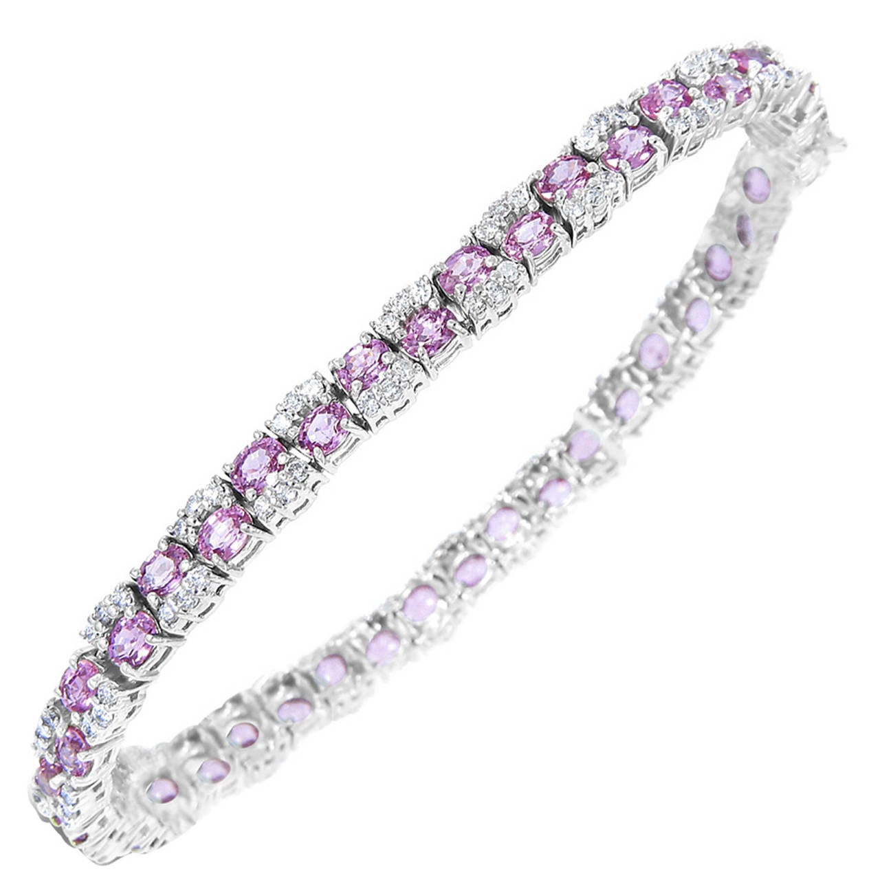 Pink Sapphire Diamond Gold Tennis Bracelet For Sale