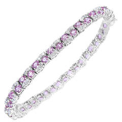 Pink Sapphire Diamond Gold Tennis Bracelet
