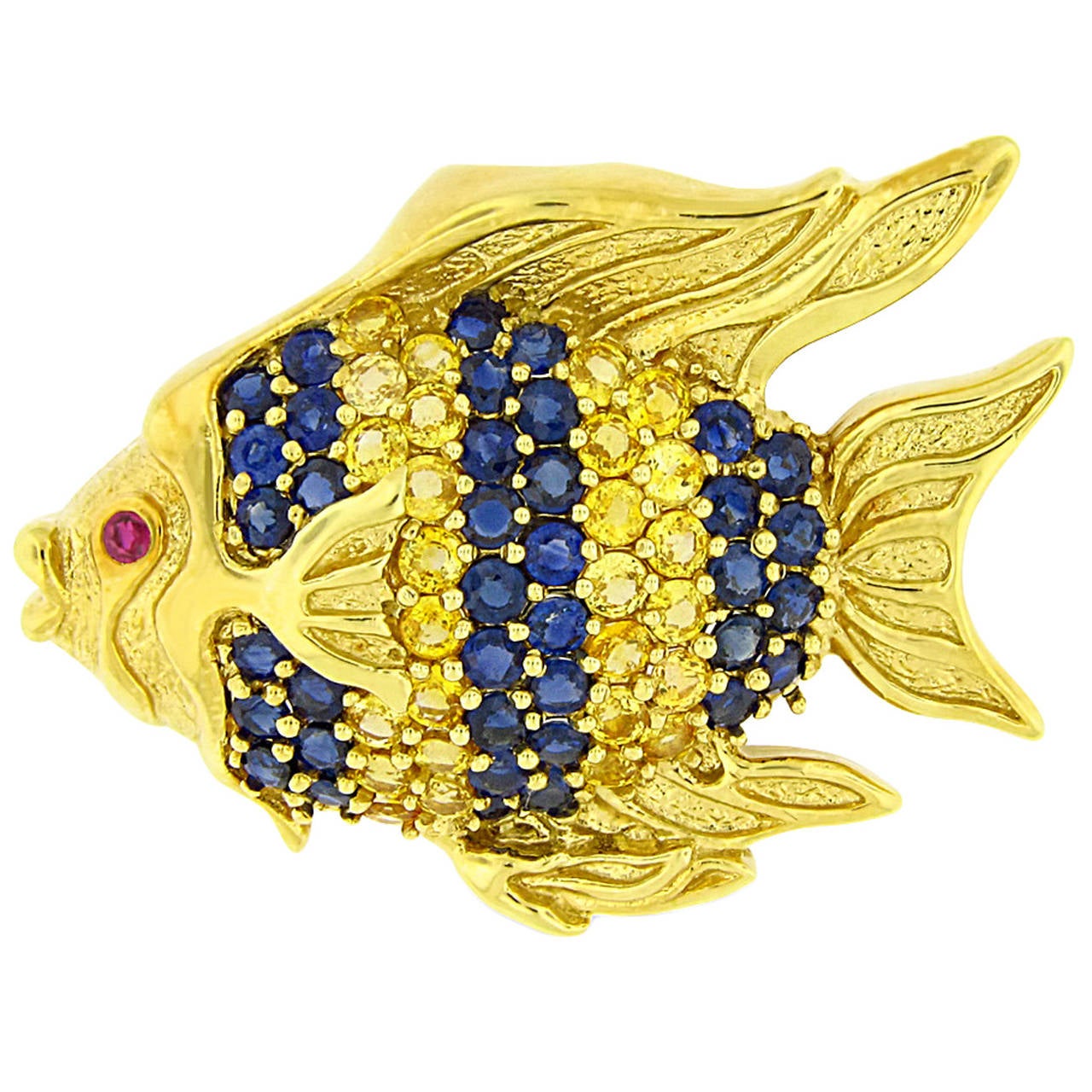 Fish Pendant / Slide with Sapphires and Ruby