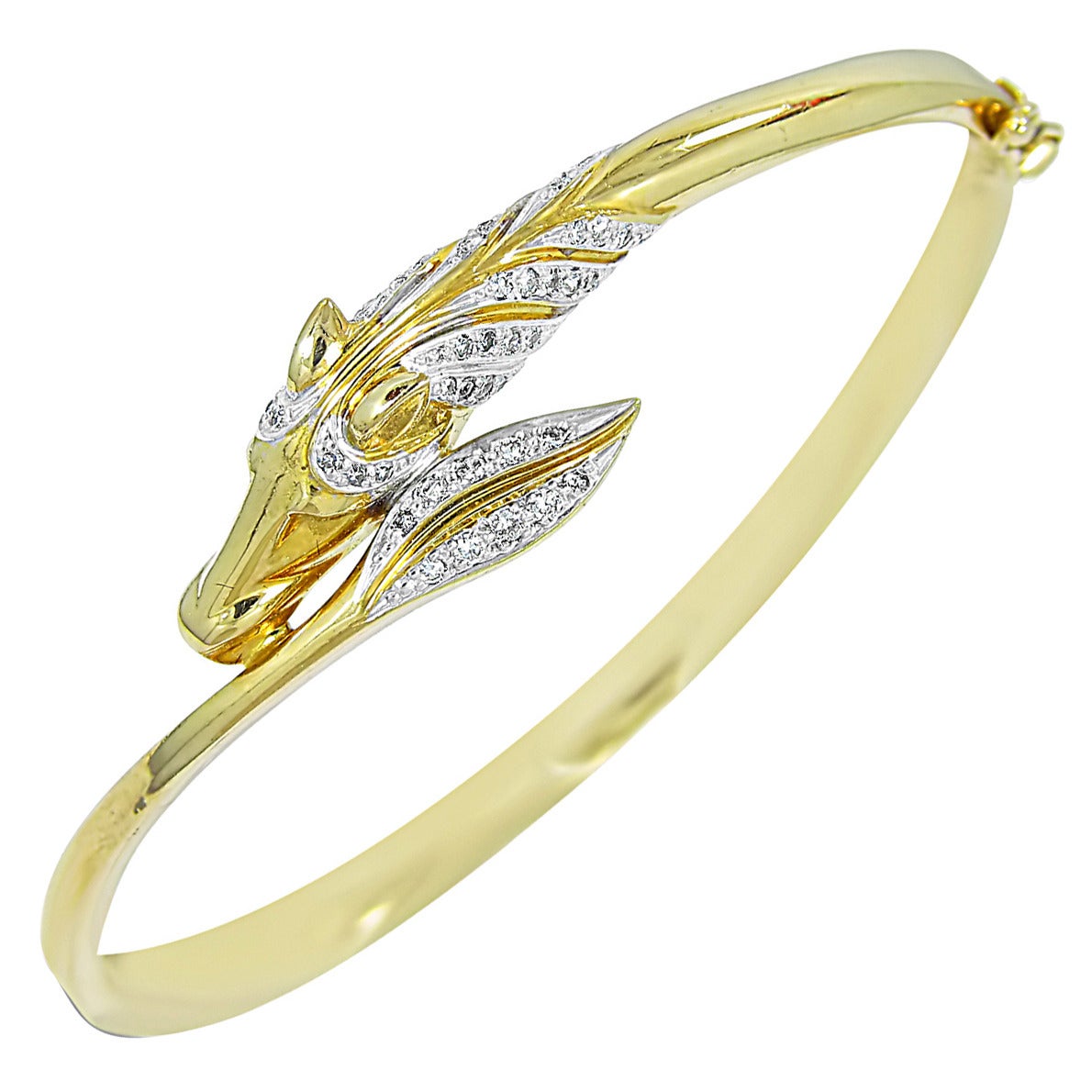 Equestrian Diamond Gold "Horse" Bangle Bracelet