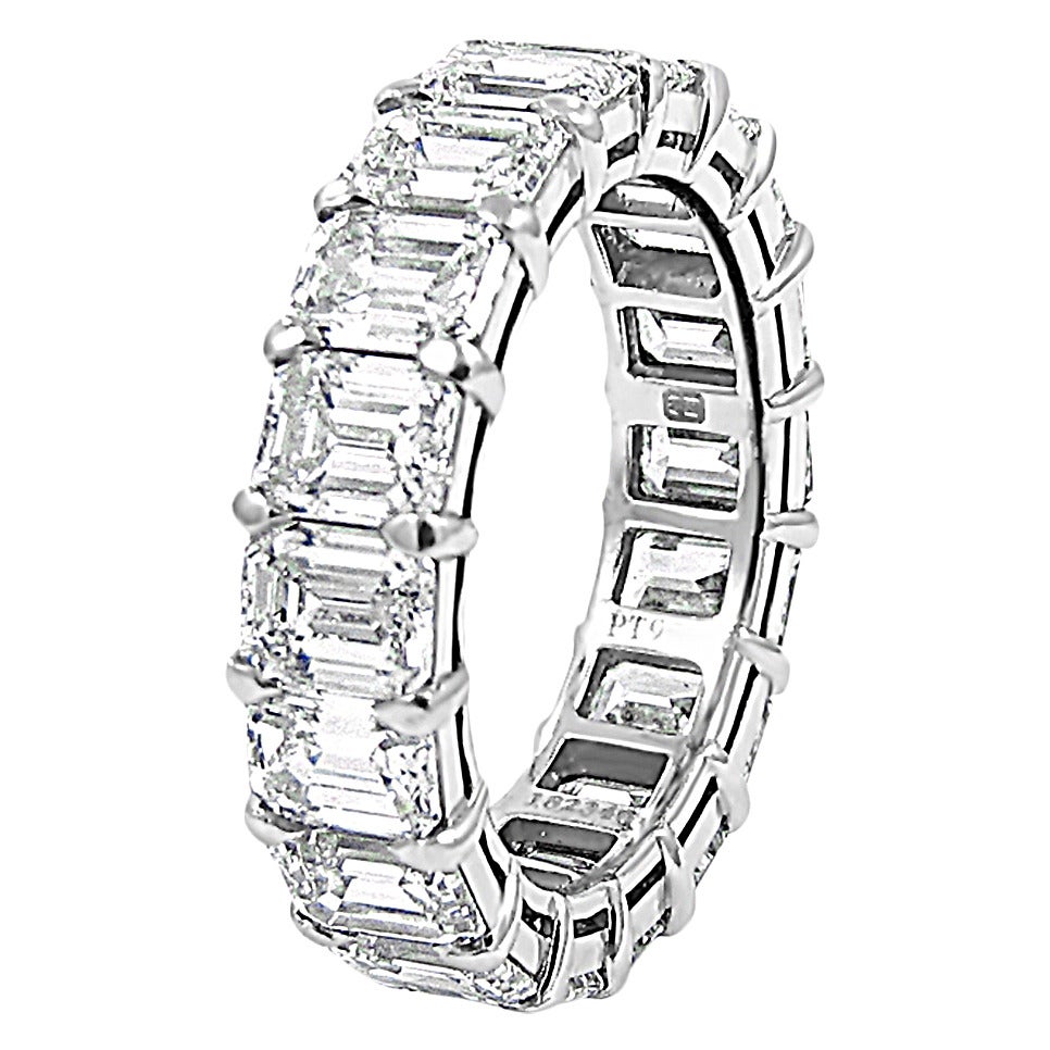 Harry Winston Emerald Cut Diamond Platinum Eternity Band Ring
