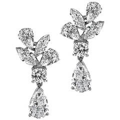 Pear and Marquise Shaped Diamond Platinum Dangle Earrings
