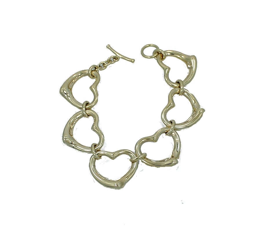 Tiffany & Co. Elsa Peretti Gold Heart Link Bracelet In Excellent Condition In Naples, FL