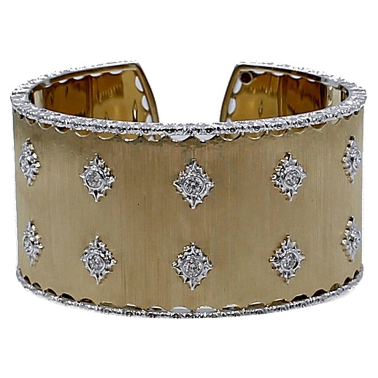 Roberto Coin Diamond Two Color Gold Florentine Bangle