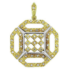 Octagonal Diamond Two Color Gold Pendant