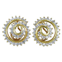 Diamond Gold Open Swirl Clip On Earrings 6