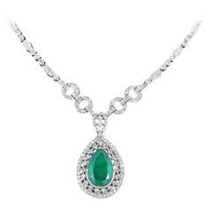 8.98 Carat Pear Shaped Emerald Diamond Gold Necklace
