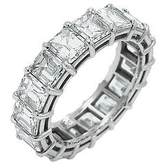 GIA Cert Emerald Cut Diamond Platinum Eternity Band Ring
