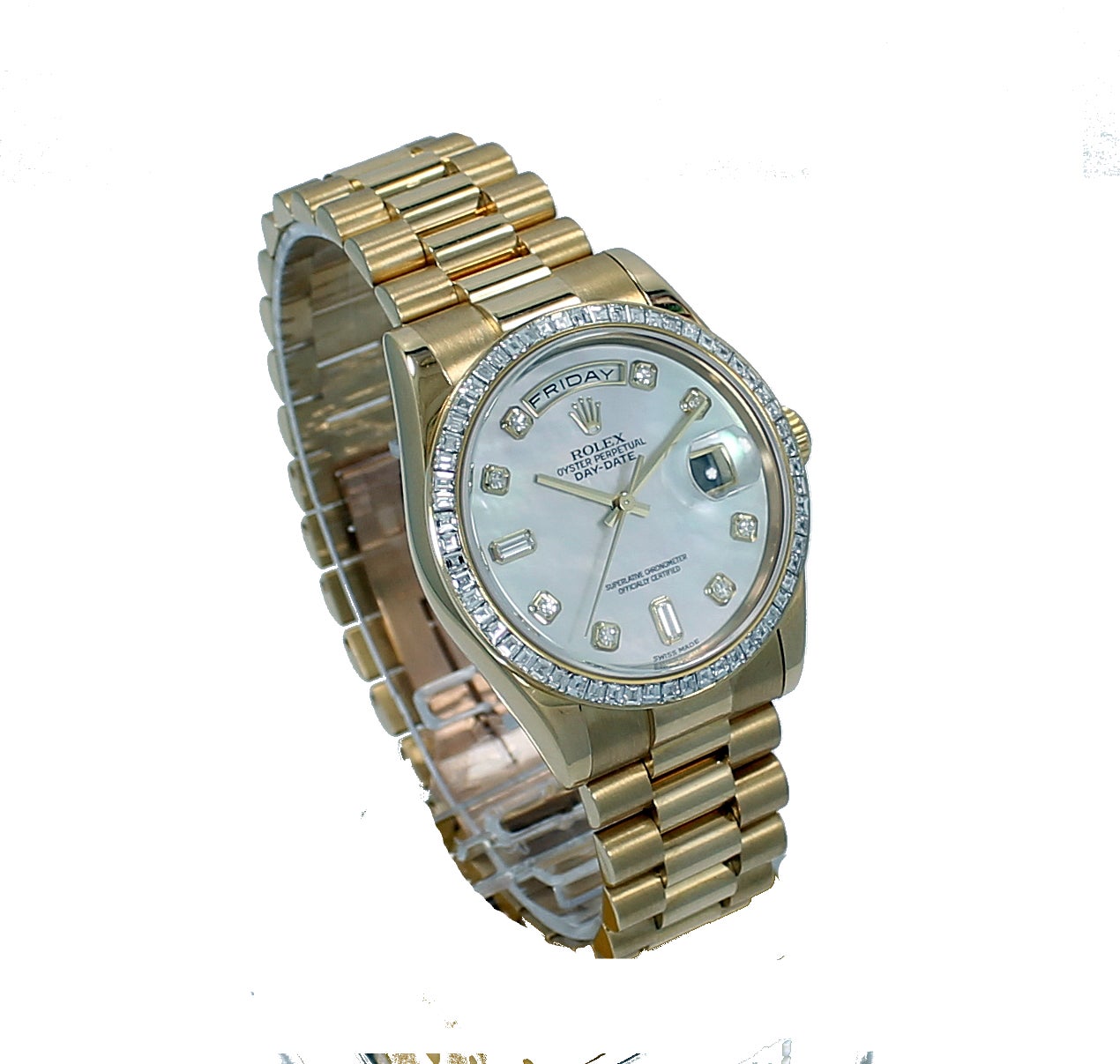 Rolex Yellow Gold Diamond Bezel Day-Date President Wristwatch In New Condition For Sale In Naples, FL