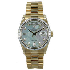 Rolex Yellow Gold Diamond Bezel Day-Date President Wristwatch