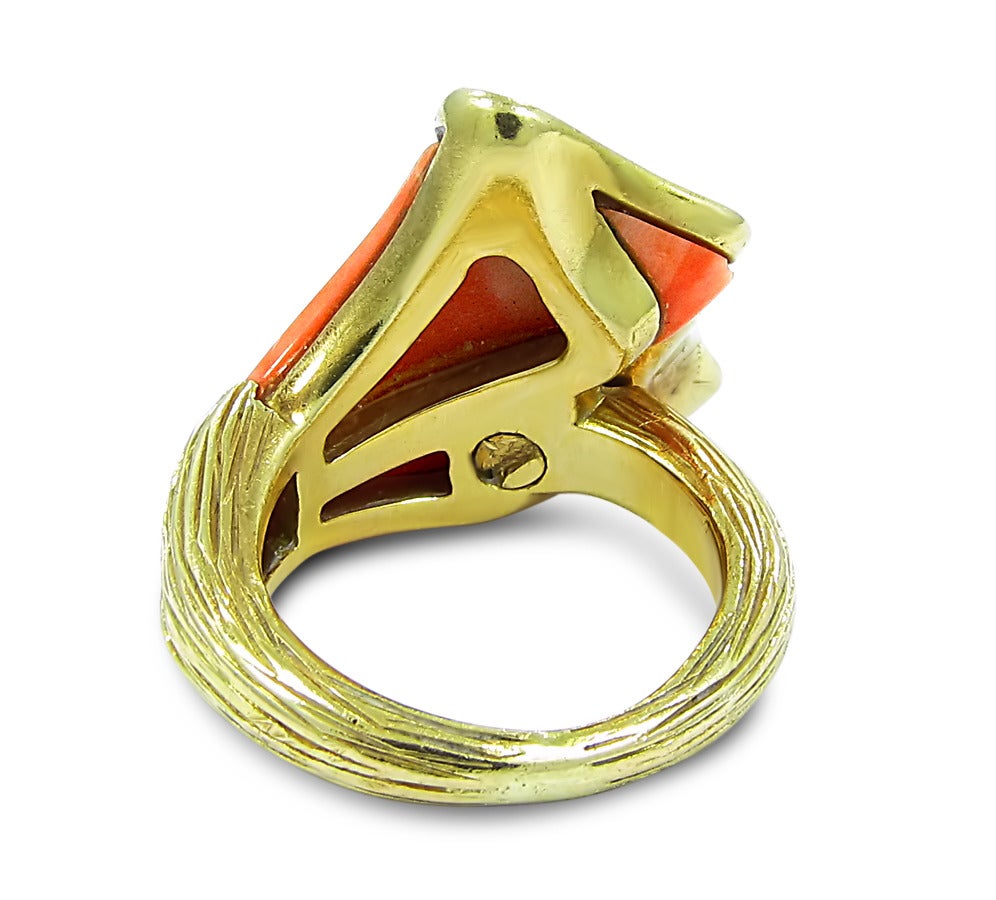 Women's Coral Diamond Gold Cocktail Ring