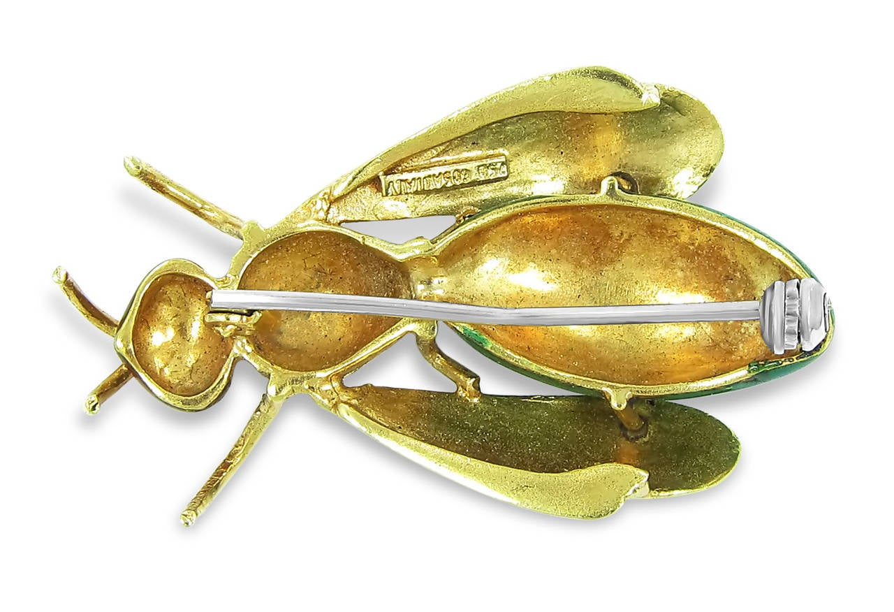 Enamel Gold Bug Brooch In Excellent Condition In Naples, FL