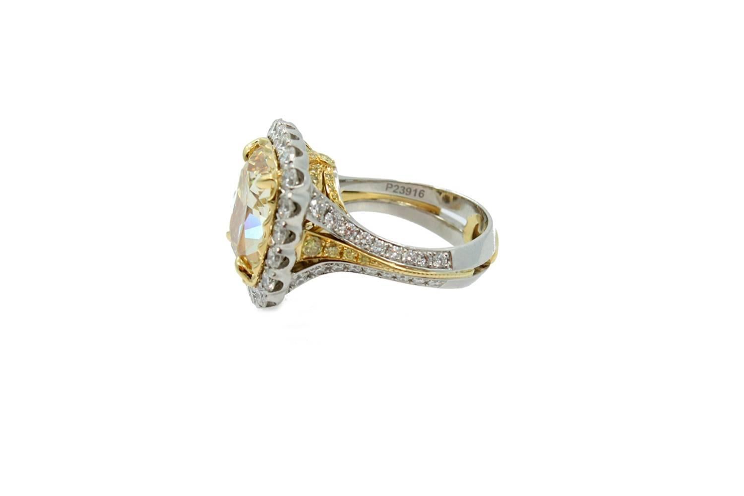 Christopher Design 10.09 carat Fancy Intense Yellow Diamond gold platinum Ring In New Condition For Sale In Naples, FL