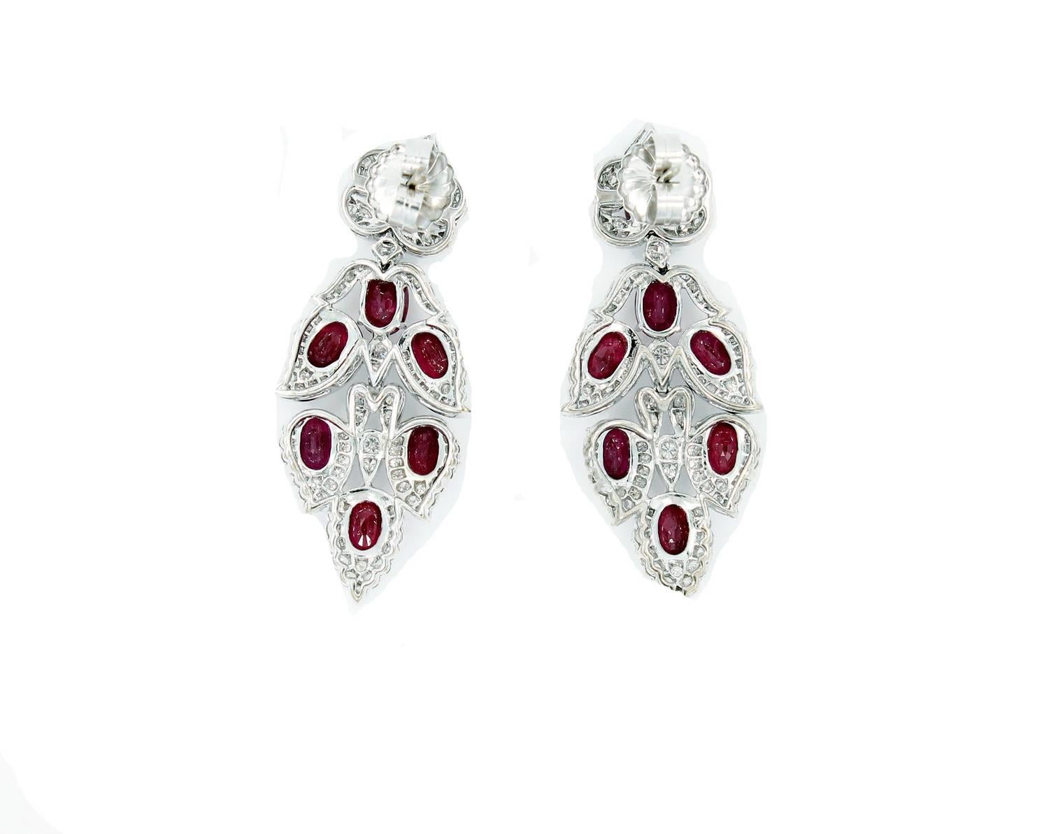 Burma Ruby Diamond gold Earrings In New Condition In Naples, FL