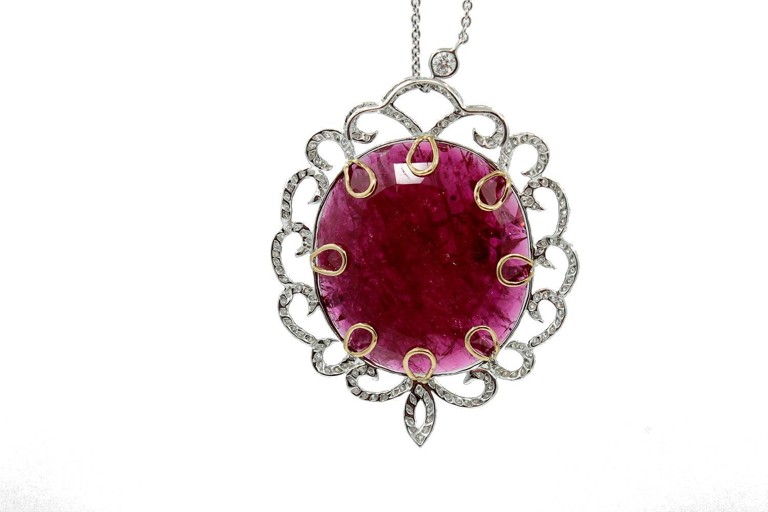 53.96 Carat Ruby Slice diamond gold Pendant  In Excellent Condition For Sale In Naples, FL