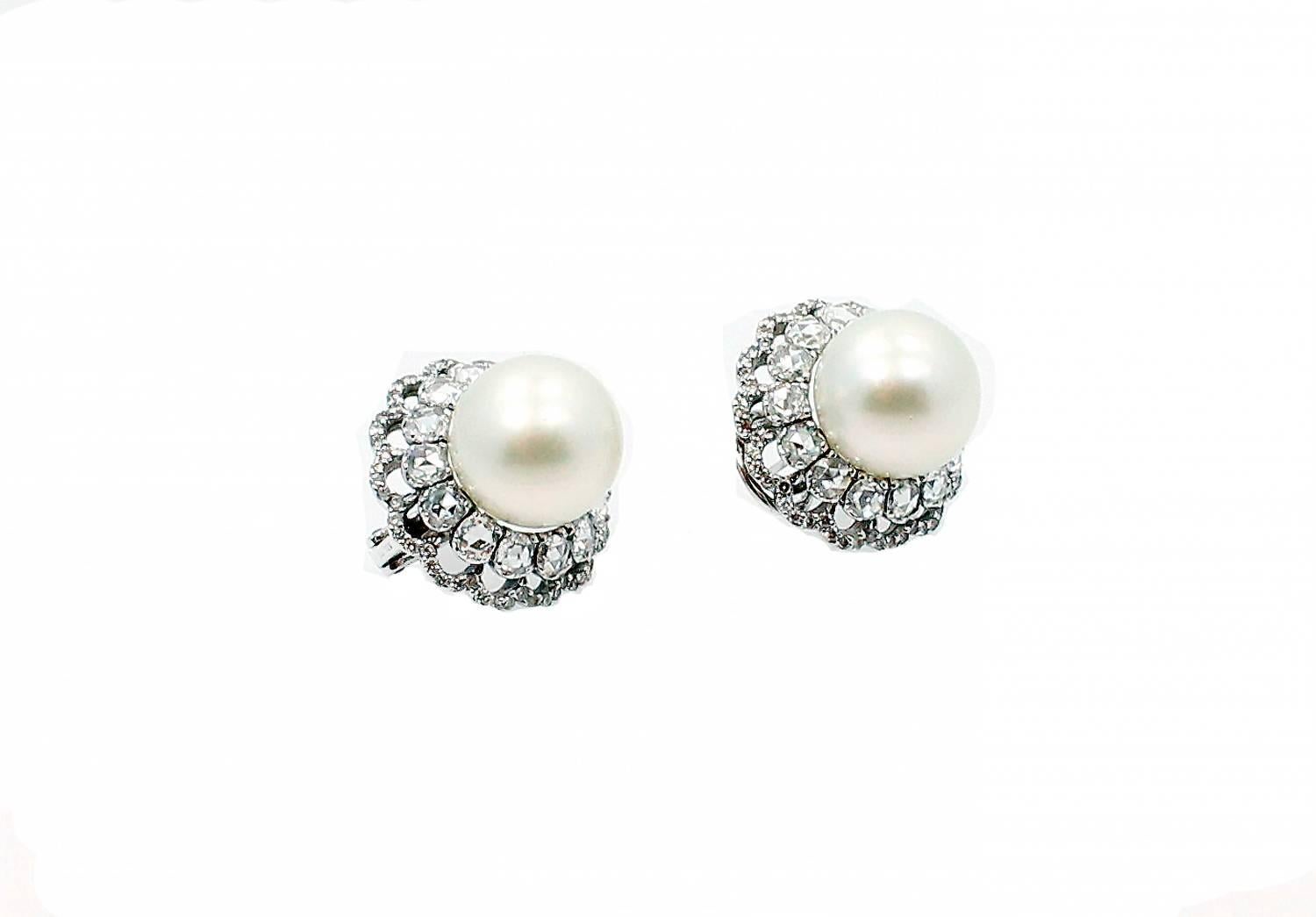 Women's White and Black Pearl diamond gold detachable Earrings