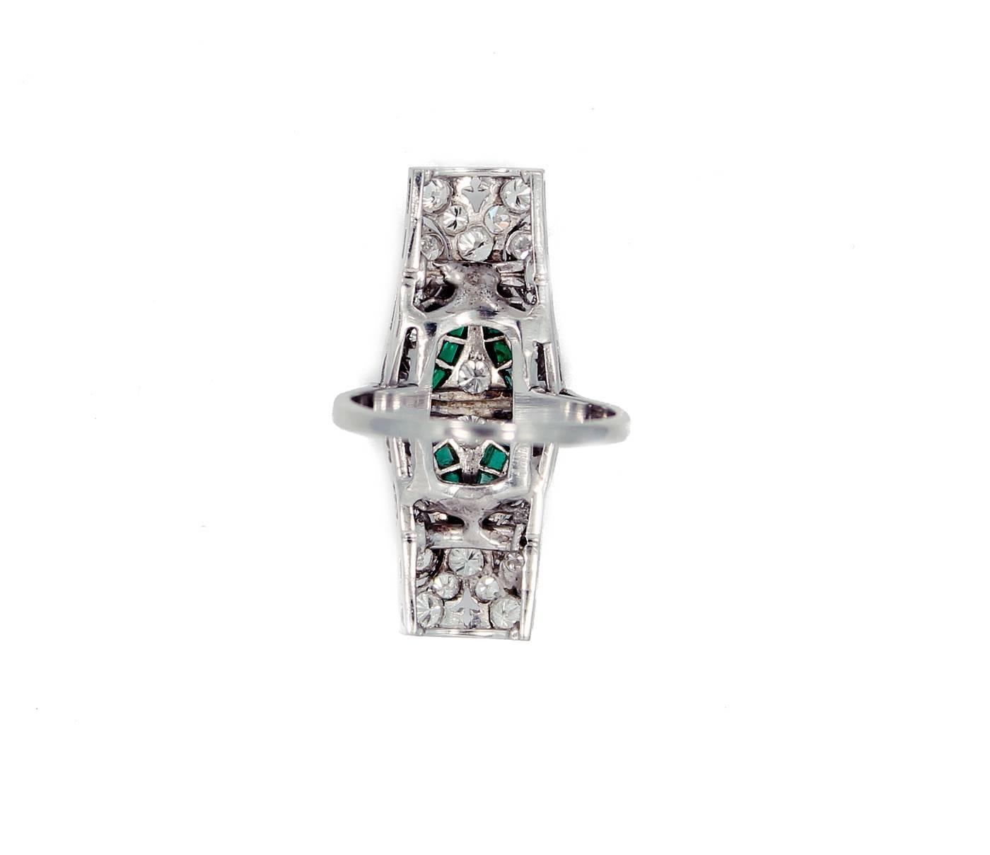 Art Deco Emerald Diamond Platinum Ring 1