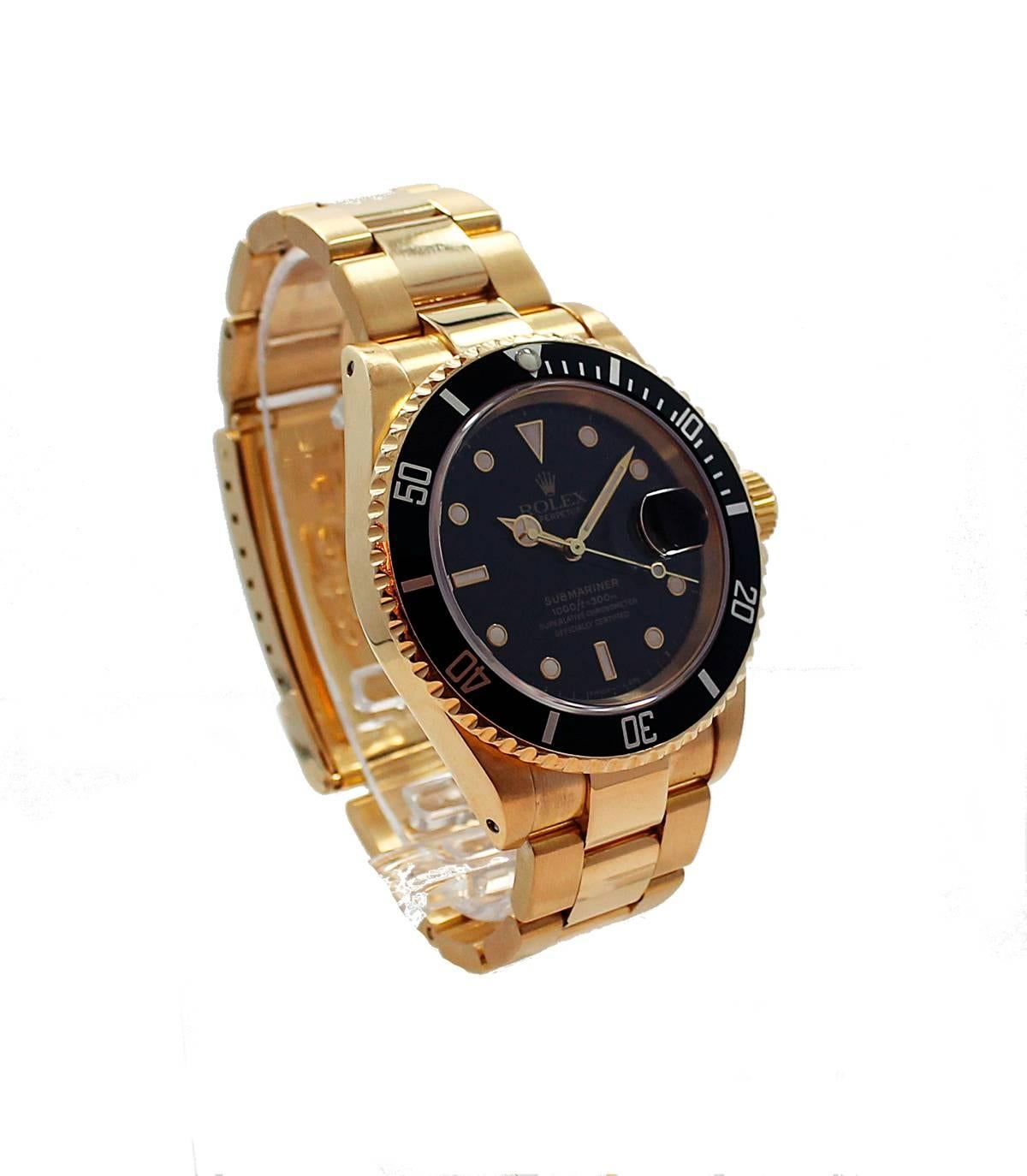 Women's or Men's Rolex Yellow Gold Submariner Black Dial Wristwatch Ref 16618