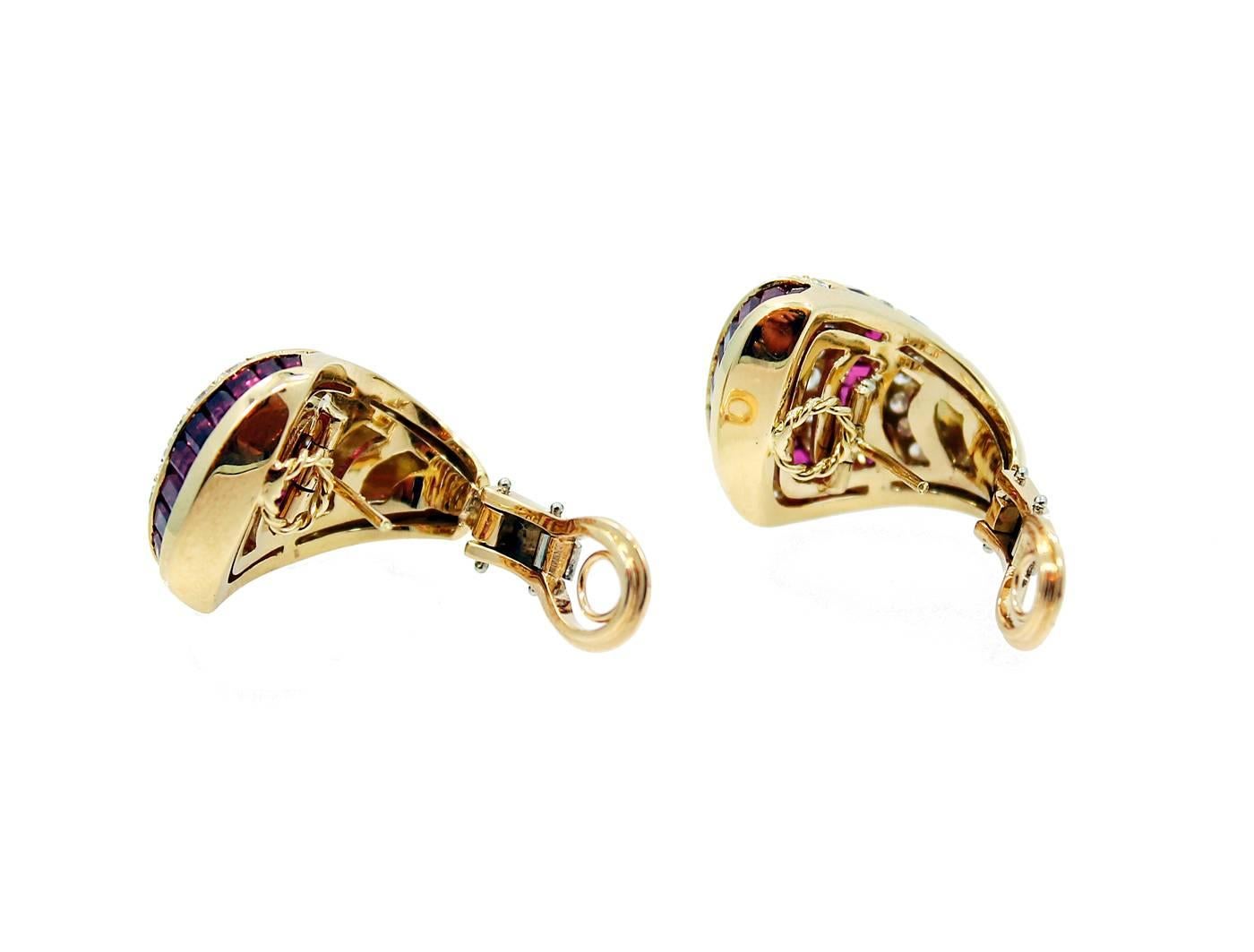 Women's Ruby Diamond Gold Earrings For Sale