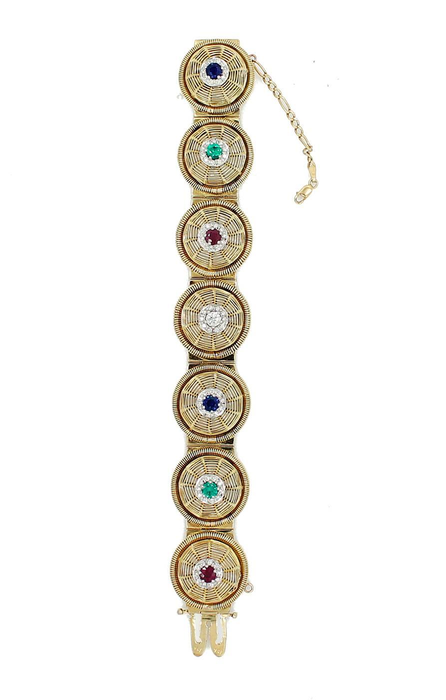 Sapphire Ruby Emerald Diamond Gold Bracelet In Excellent Condition In Naples, FL