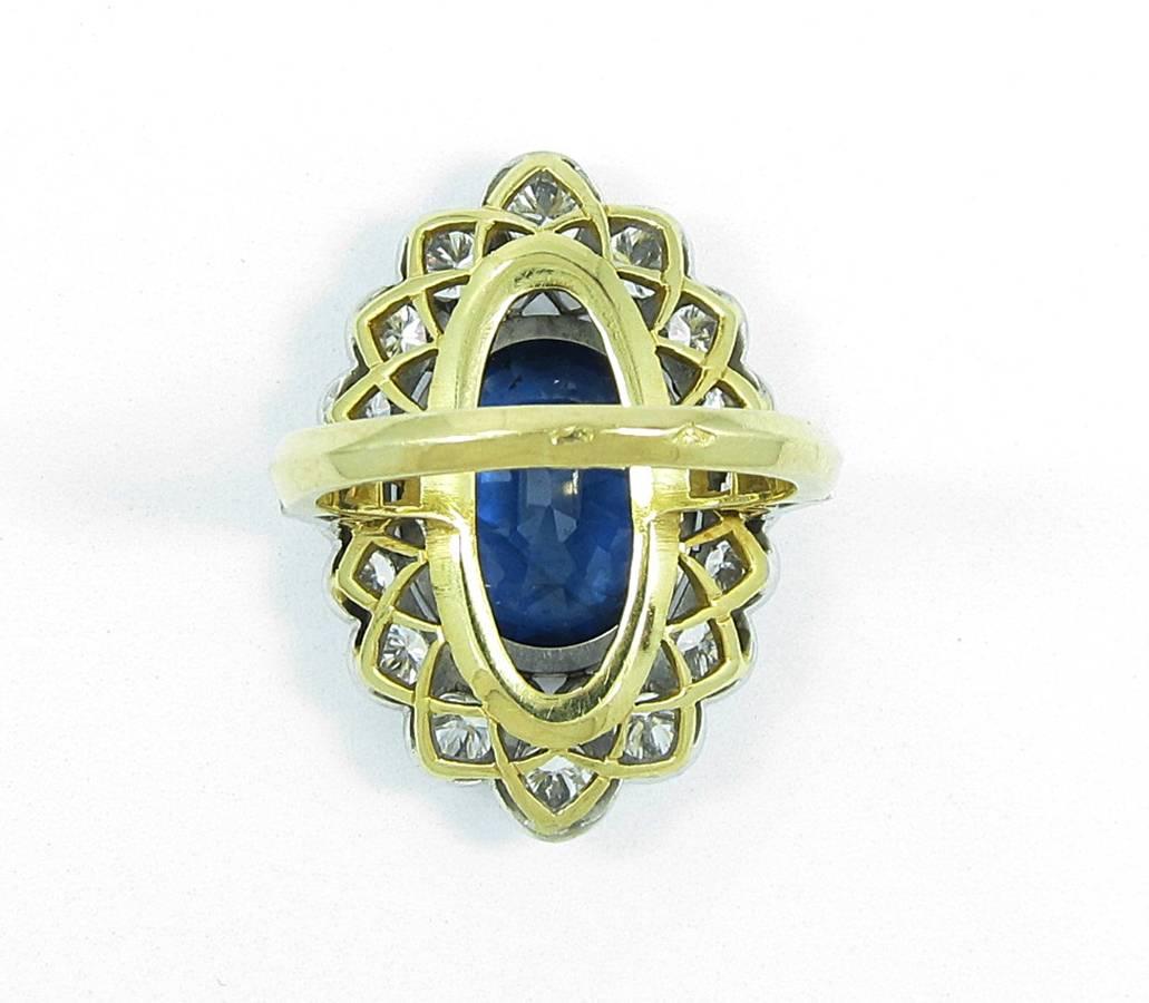 Ceylon Blue Sapphire Diamond Gold Ring In Excellent Condition For Sale In Naples, FL