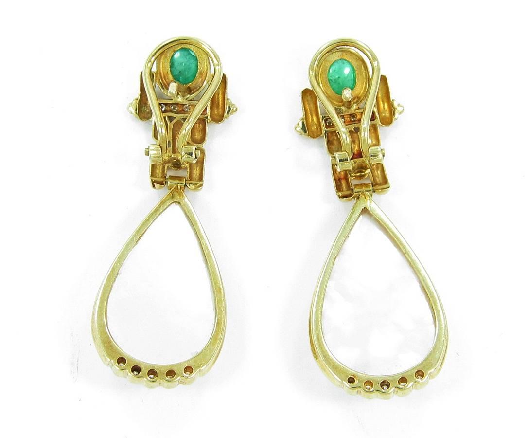 Women's Mabe Pearl Emerald Diamond Gold Teardrop Earrings