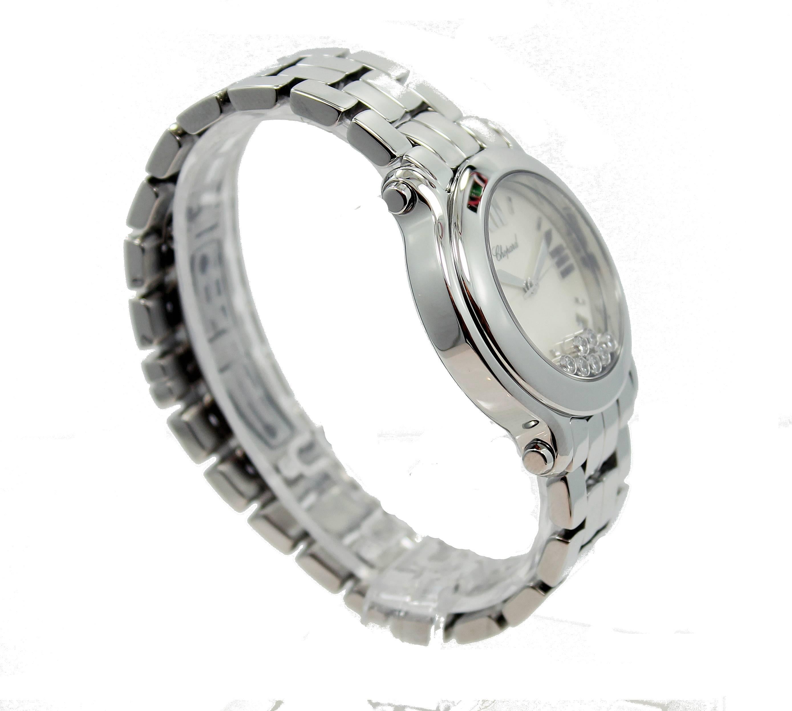 Chopard Stainless Steel Happy Diamonds Quartz Wristwatch Ref 278477 In Excellent Condition In Naples, FL