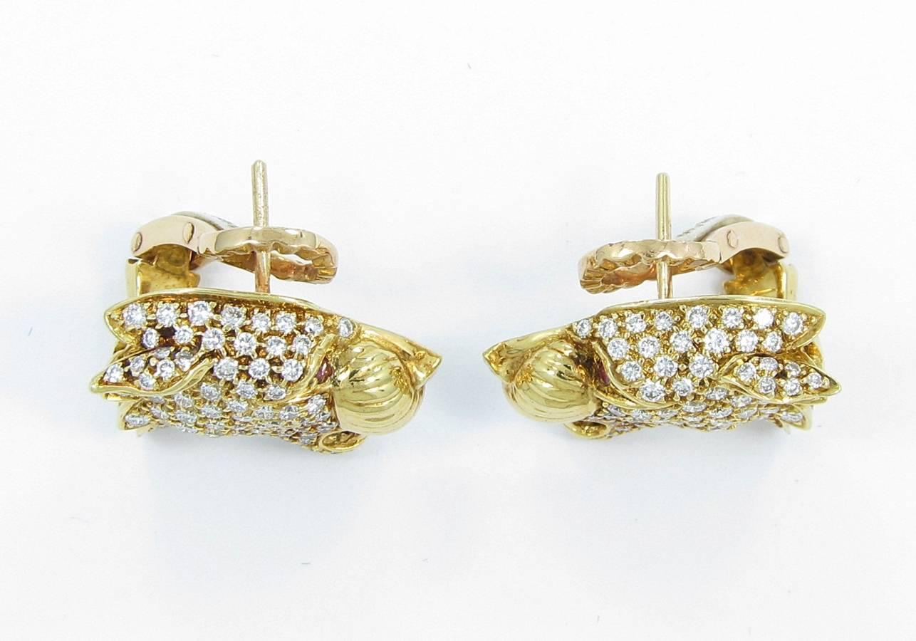 Women's Carrera Y Carrera Ruby Diamond Gold Earrings For Sale