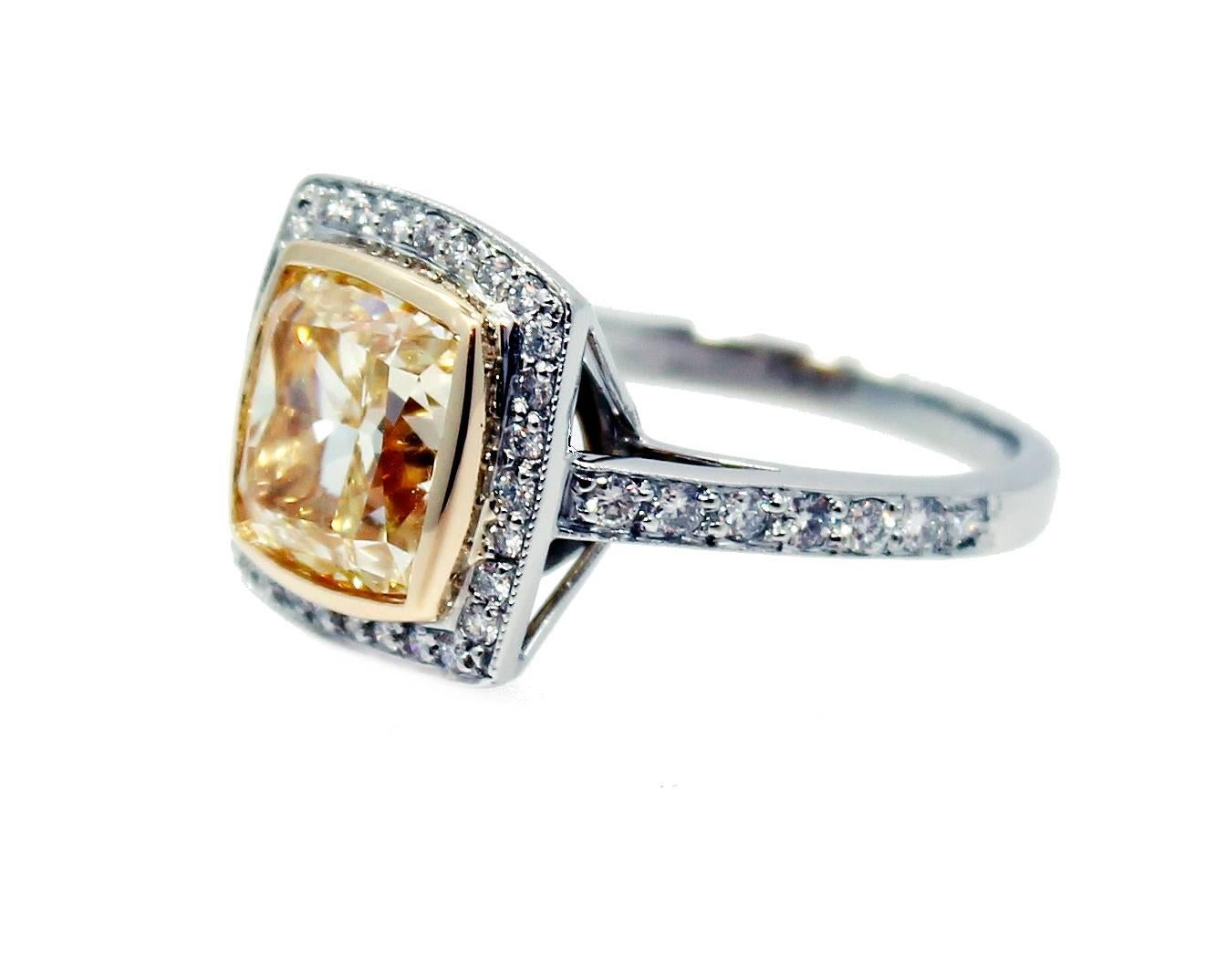 5.55 Carat Fancy Light Yellow Radiant Diamond Engagement Ring In New Condition For Sale In Naples, FL