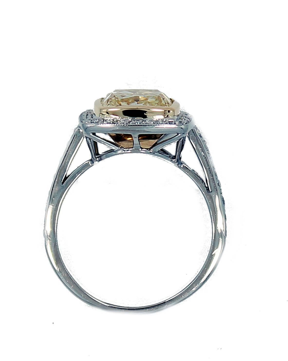 5.55 Carat Fancy Light Yellow Radiant Diamond Engagement Ring For Sale 1