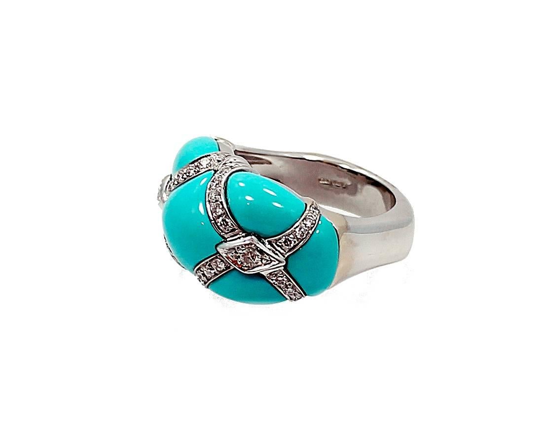 Turquoise Diamond Gold Ring In Excellent Condition In Naples, FL
