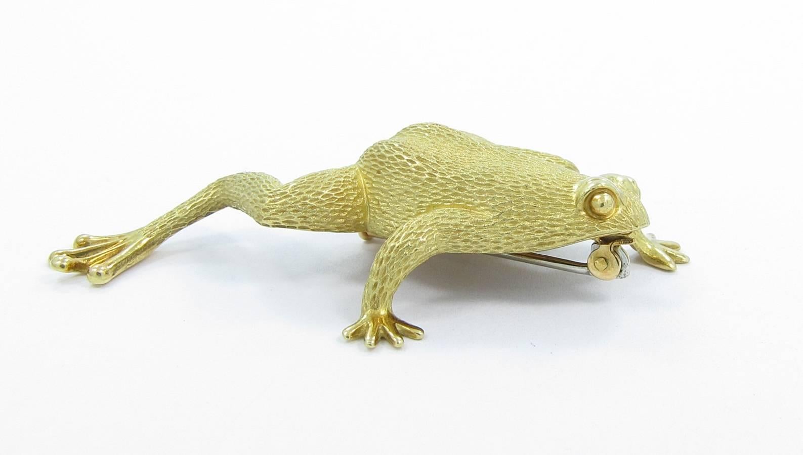 Women's or Men's Henry Dunay Gold Frog Pin Brooch For Sale