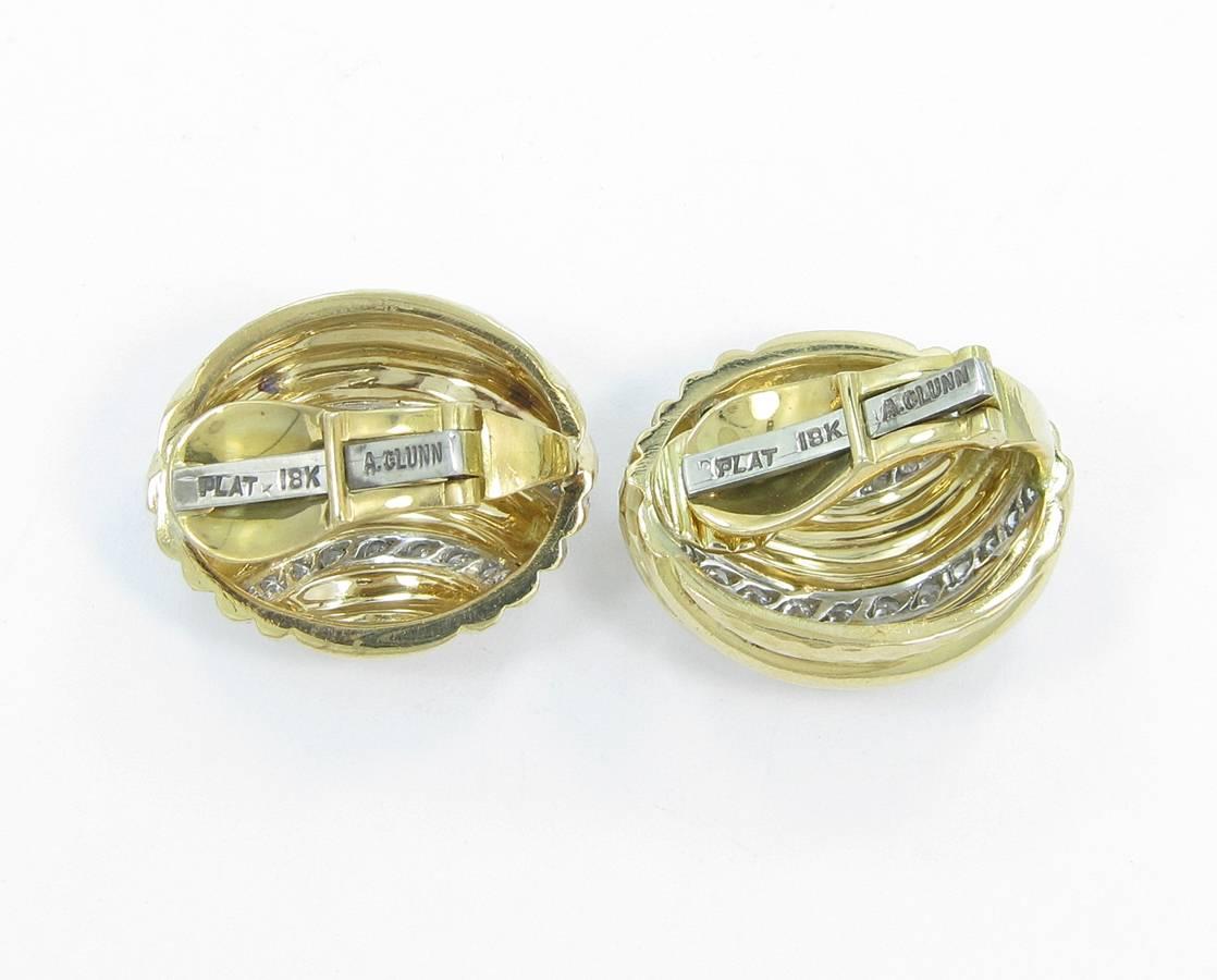 Women's Andrew Clunn Diamond Gold Earrings For Sale