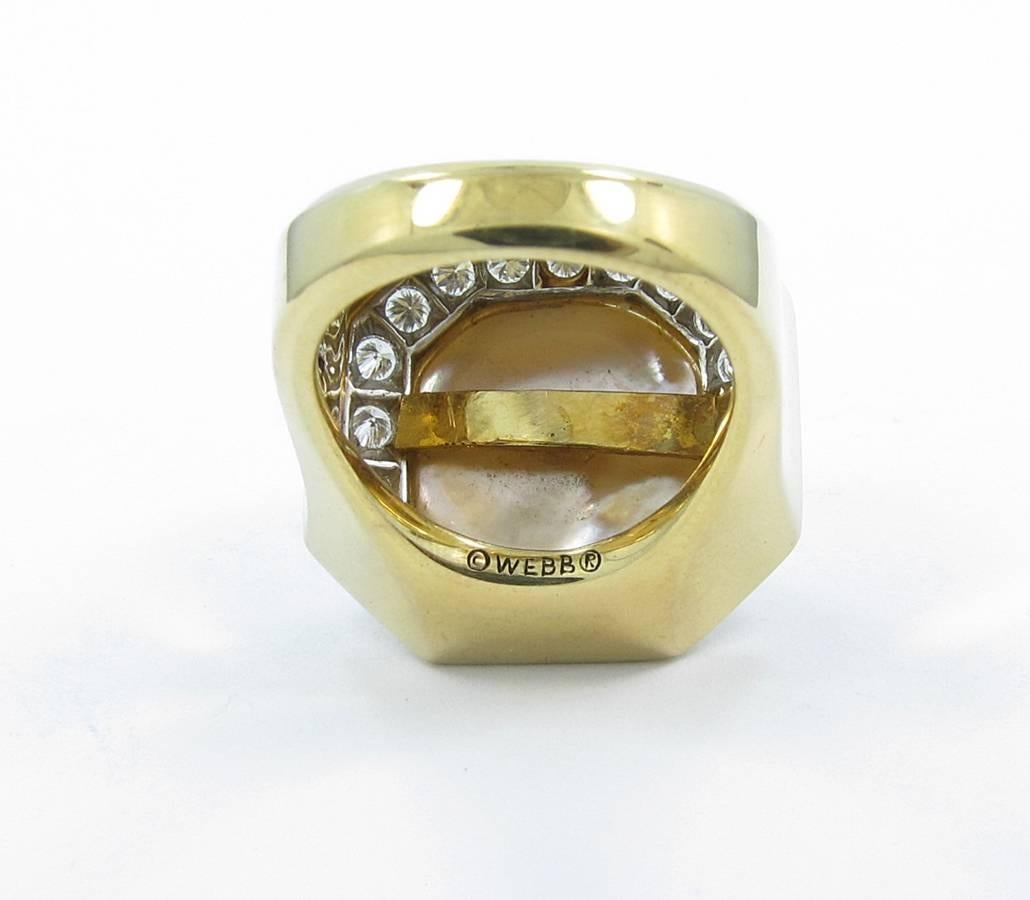 David Webb Mabe Pearl Diamond Gold Platinum Ring In Excellent Condition In Naples, FL