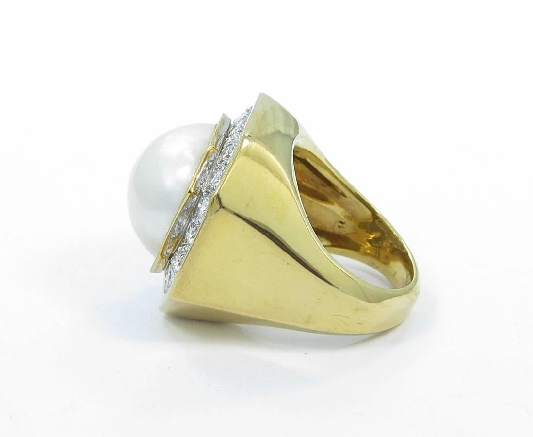 David Webb Mabe Pearl Diamond Gold Platinum Ring 1