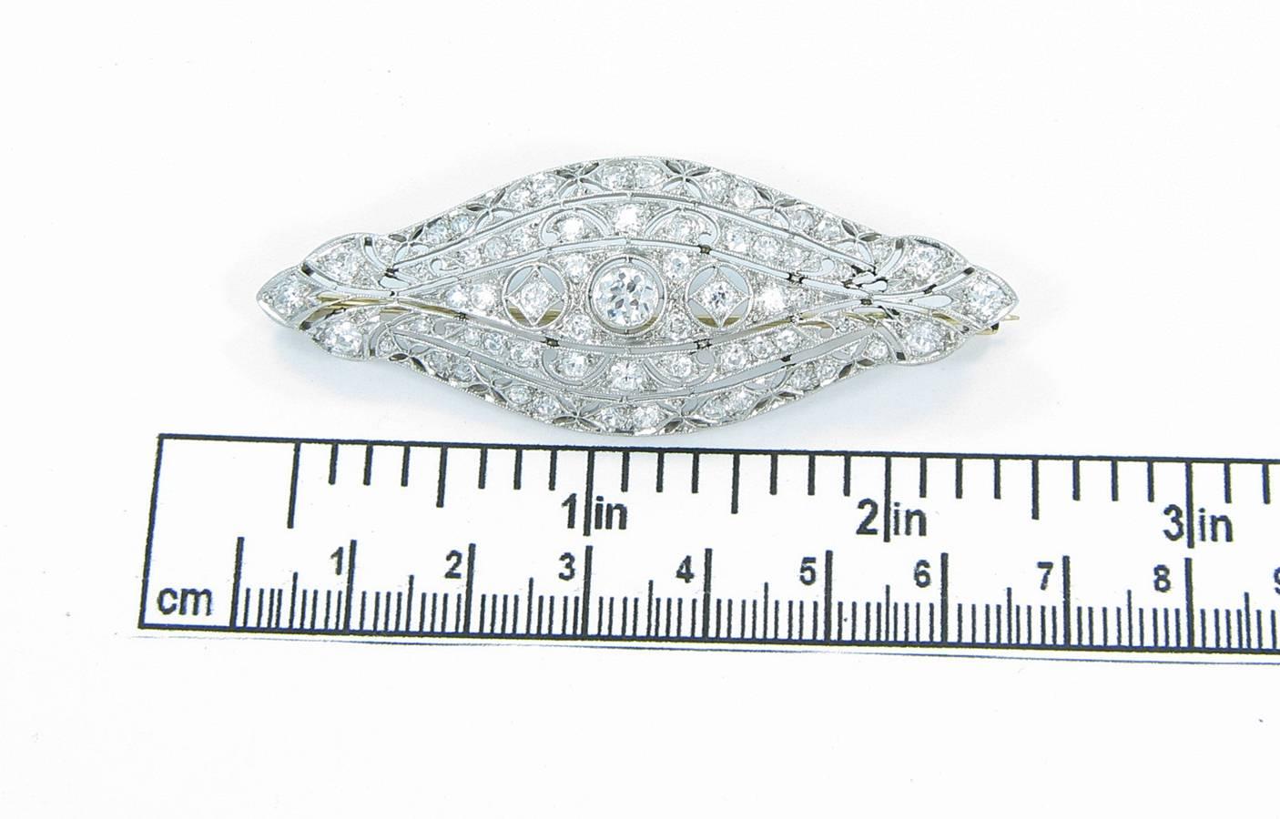 Women's Art Deco Diamond Platinum Brooch For Sale