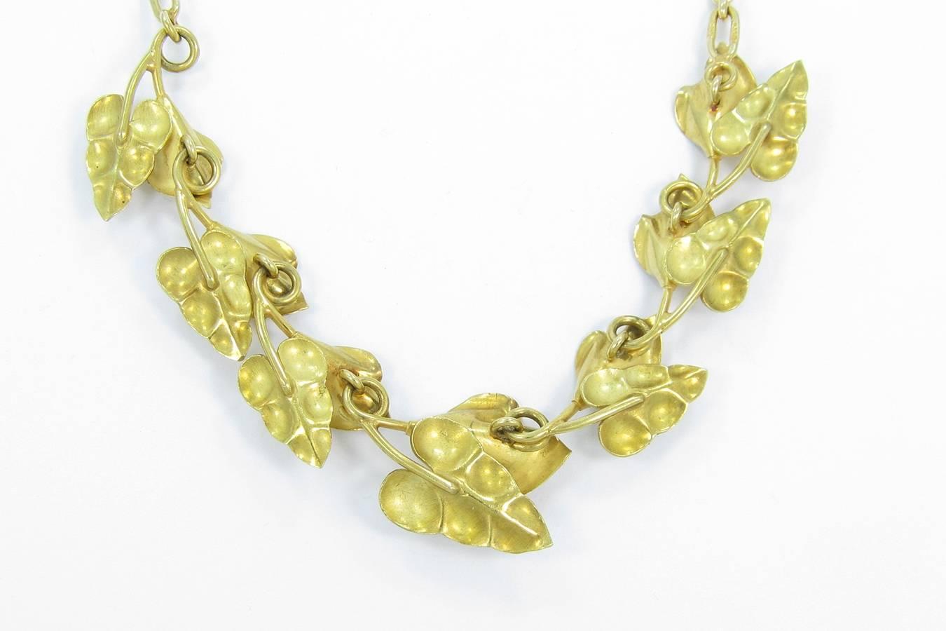 Women's Pearl Gold Flower Petal and Leaf Necklace  For Sale