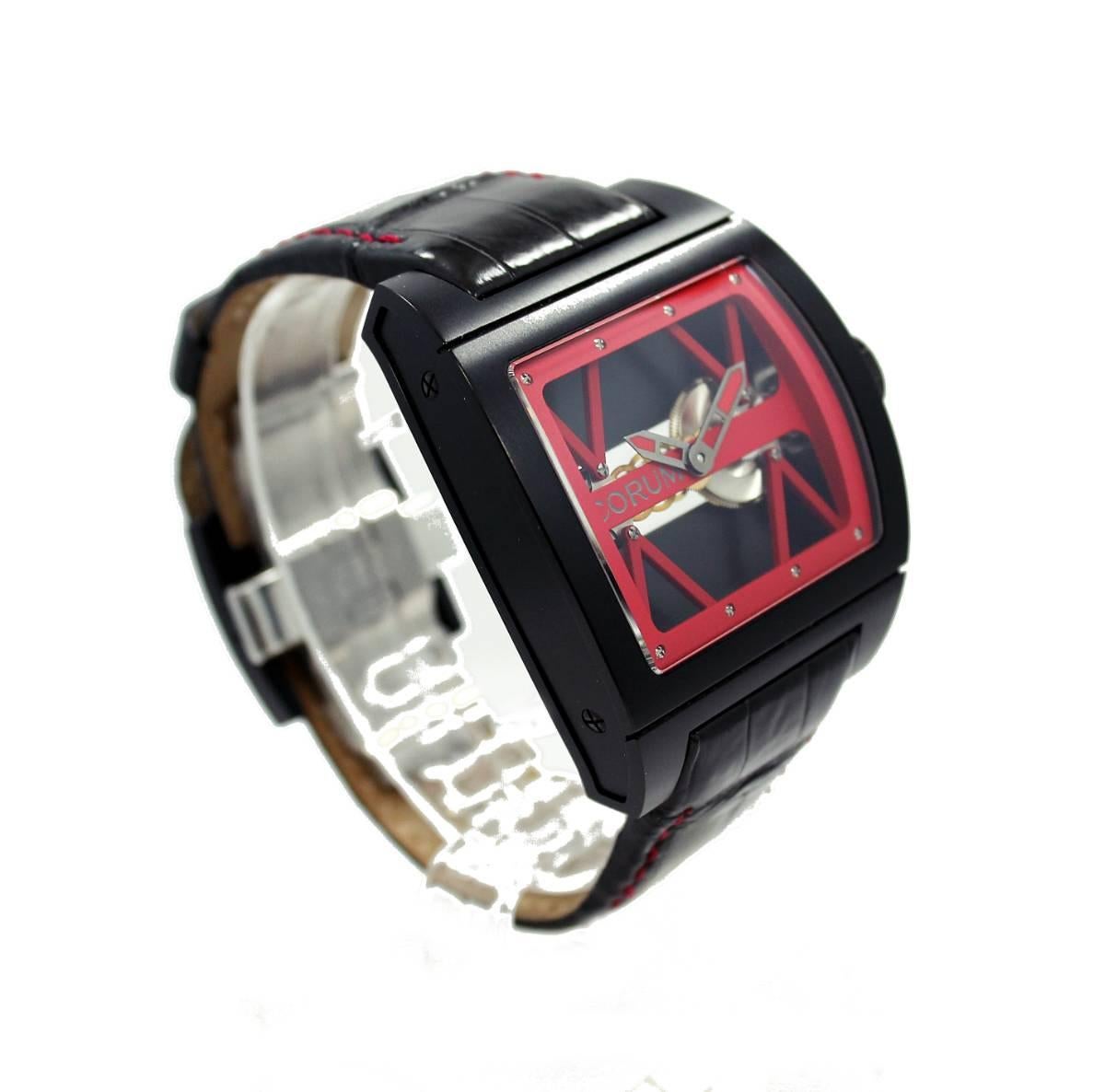 Corum Titanium Bridge Black PVD Red Limited Edition Wristwatch In New Condition For Sale In Naples, FL