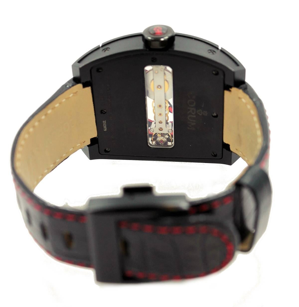 Corum Titanium Bridge Black PVD Red Limited Edition Wristwatch For Sale 1