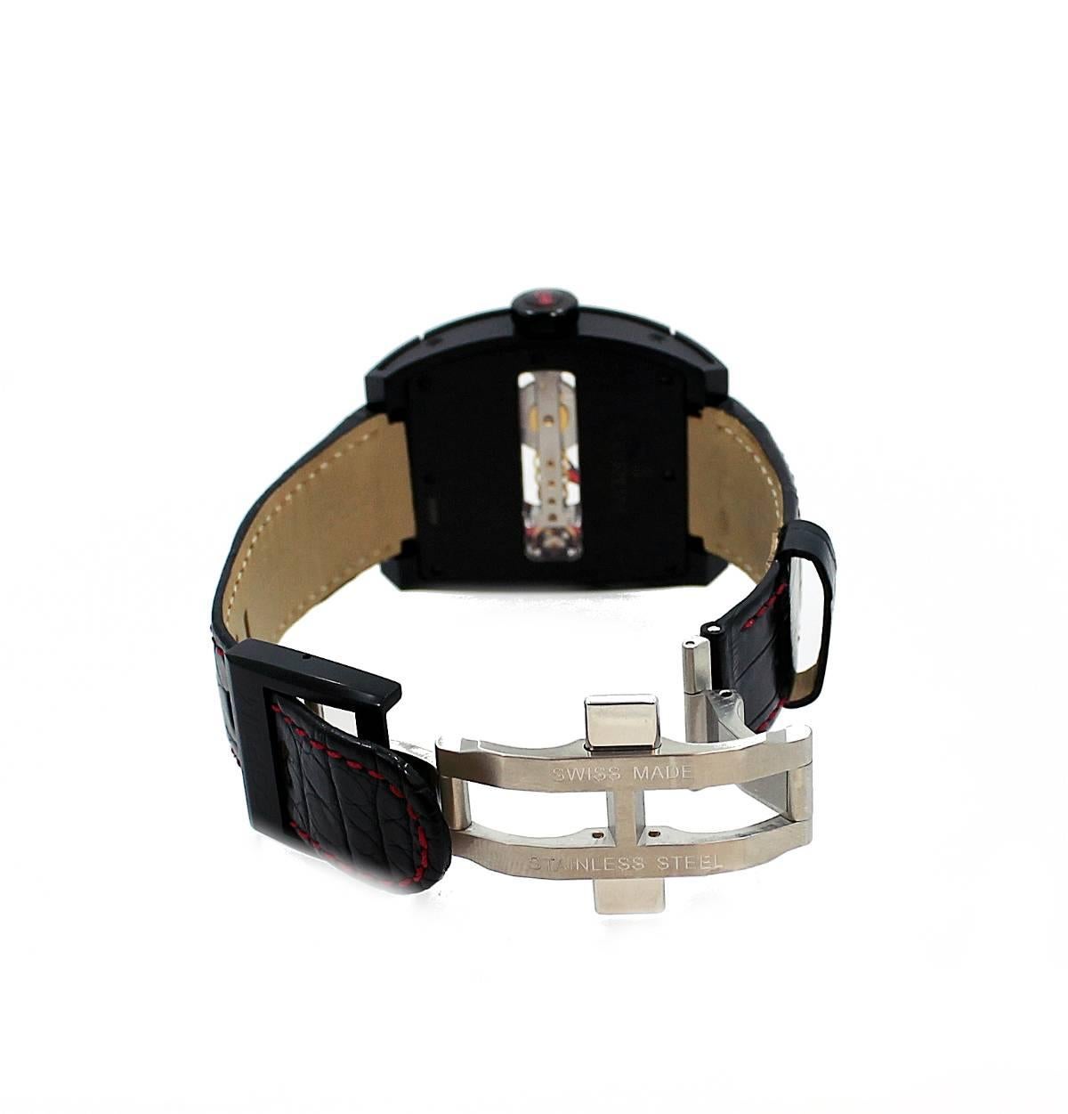 Corum Titanium Bridge Black PVD Red Limited Edition Wristwatch For Sale 3