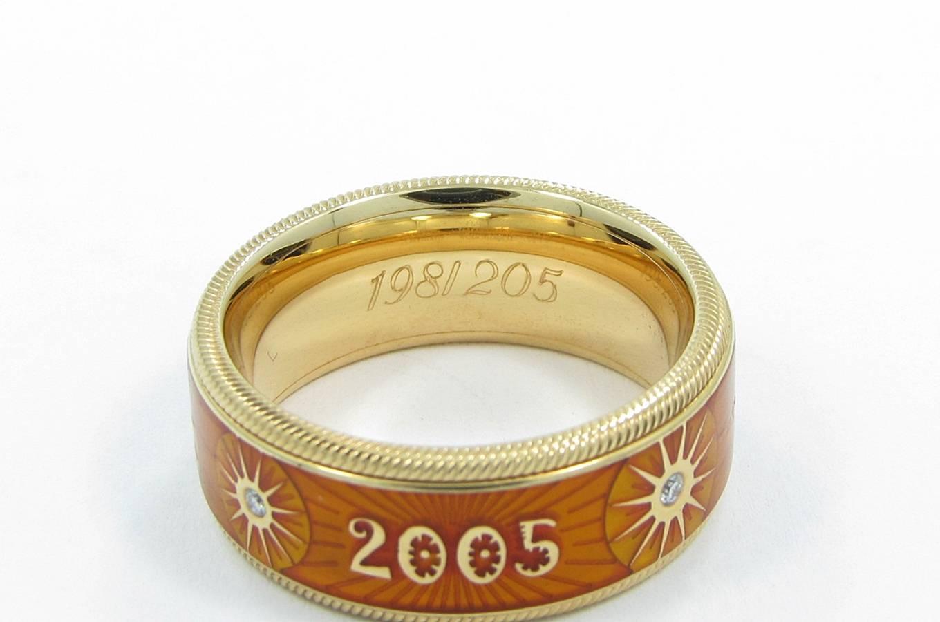 Women's or Men's Wellendorff Ltd. Ed. 2005 Orange Enamel Diamond Gold Sunburst Spinning Ring